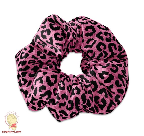 Pink Leopard Rainbow Colored Scrunchie Hair Tie, Hair