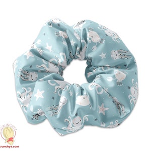 Cute Octopus and Crabs Pattern Scrunchie Hair Tie, Sea Life Scrunchys, Octopus scrunchies, Sealife Hair Accessories