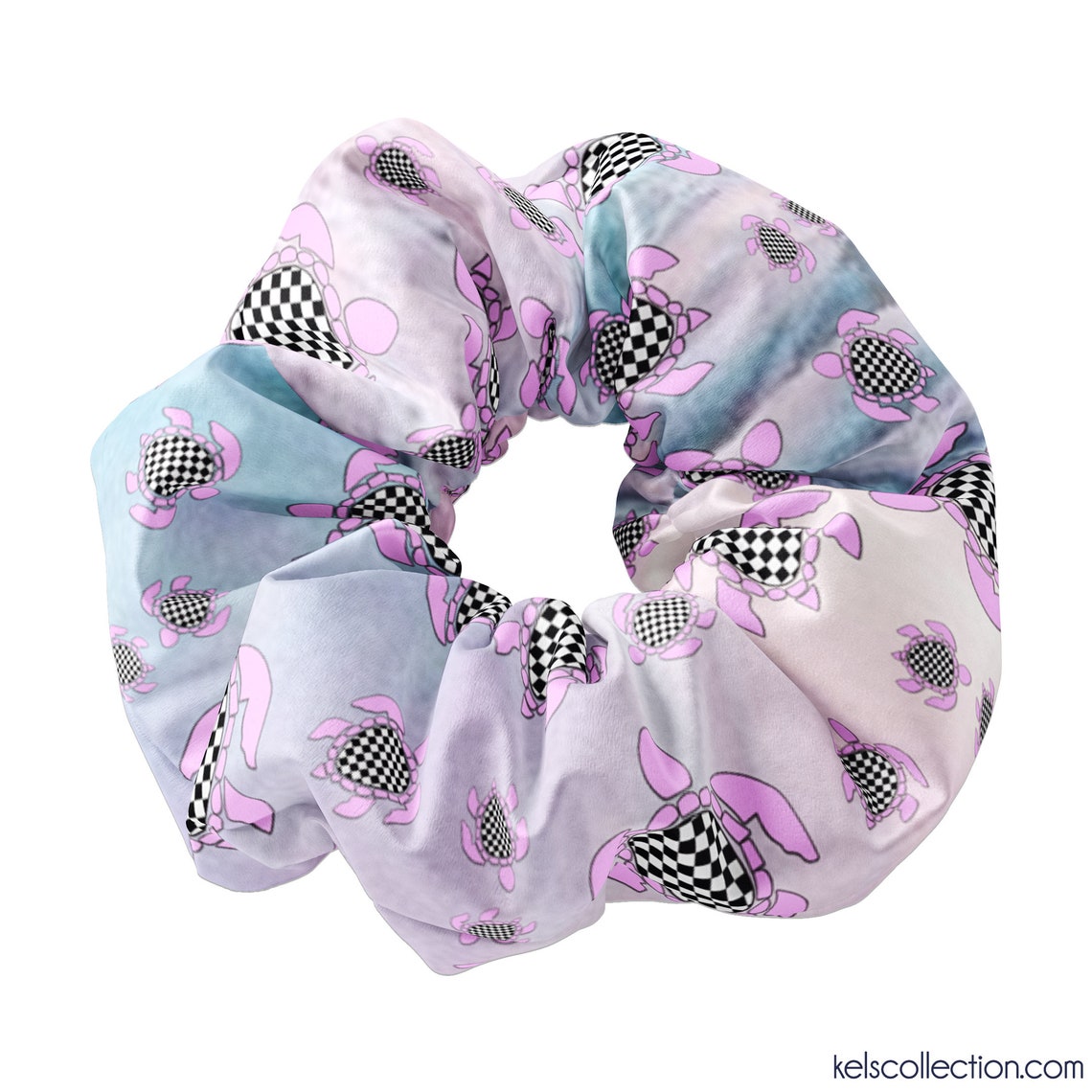 Checkered Turtle Ocean Pattern Scrunchie Hair Tie, Checker Turtle ...