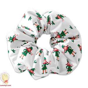 Girl Christmas Elf and Candy Cane Scrunchie, Christmas Theme Scrunchy Hair Tie, Xmas Scrunchys,Xmas Scrunchies, Winter Holiday Scrunchies