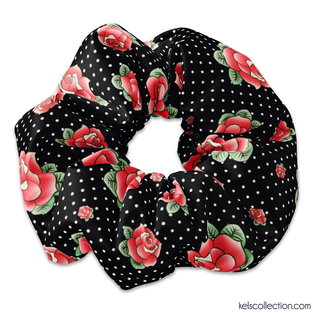 Satin Dot Flower Scrunchie - Black main image 0