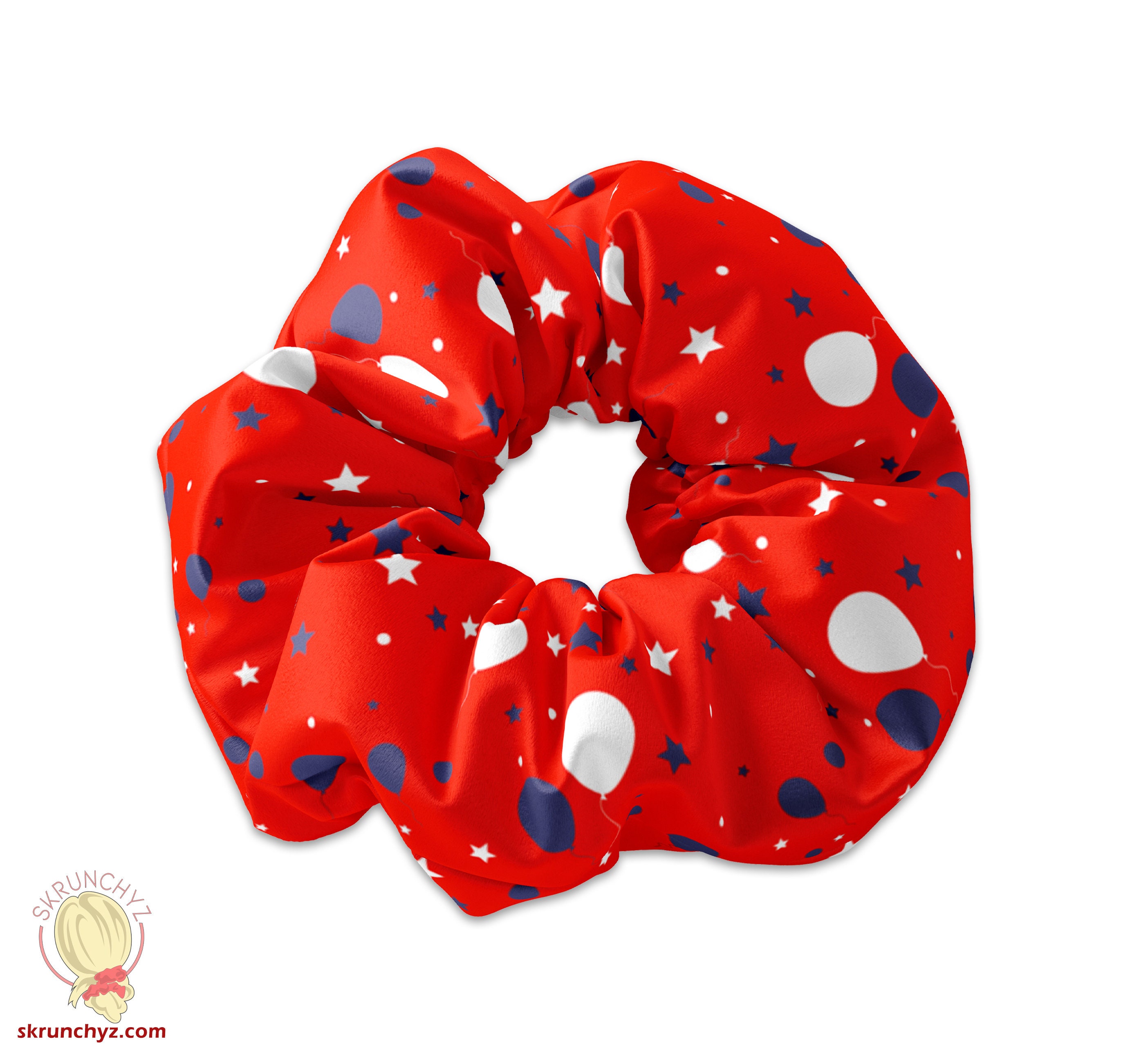 Comelodiant Haarschleifen-Set 4. Juli – Patriotisch Rot-weiß-blau, Elastische Scrunchies & Kreolen Für Frauen & Mädchen, 4-teilig