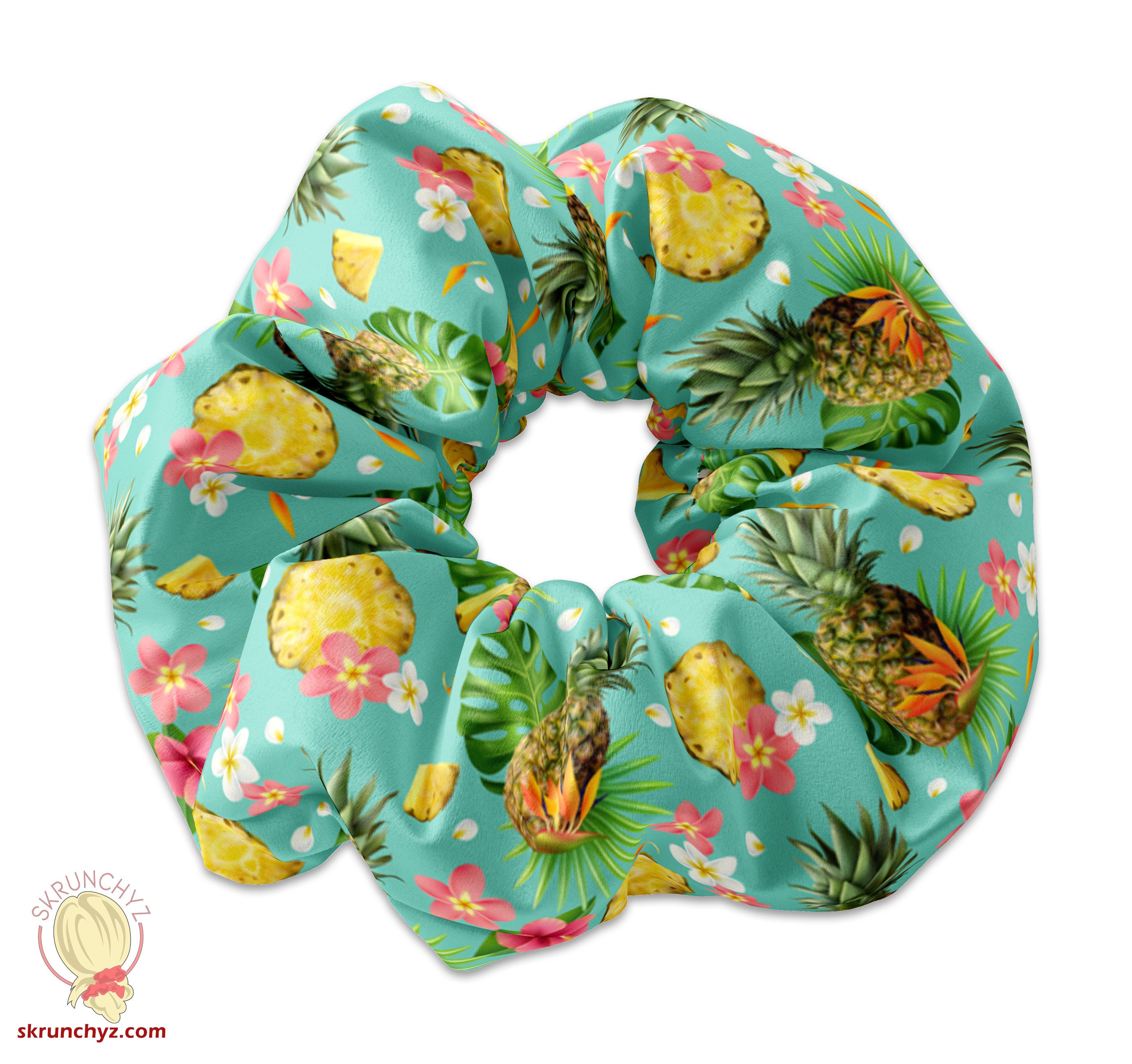 Summertime Hawaiian Pineapples Scrunchie Hair Tie, Cute 