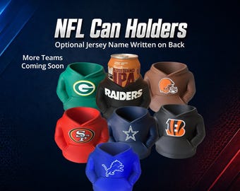 Football Hoodie 12oz Can Holders with Customizable Name on Back - Request any team in personalization!