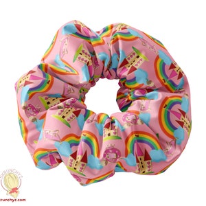 Princess Castles & Slippers Scrunchy Hair Tie, Princesses Castle Scrunchies, Pink Rainbows and Castle Scrunchy, Cute Easter Basket Gift