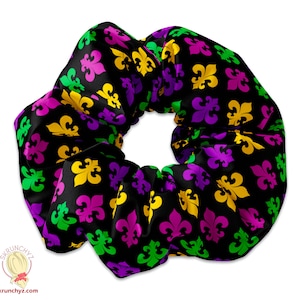 Mardi Gras Colorful Fleur-de-Lis Pattern Scrunchie Hair Tie, Mardi Gras Scrunchy, Carnaval Scrunchies, Carnaval Hair Accessories