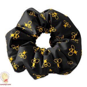 Bumble Bees Black Scrunchie Hair Tie, Honey Bee Scrunchy Hair Tie Accessory, Bee Scrunchies