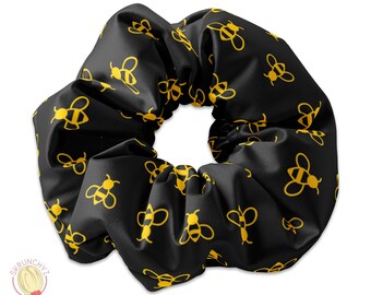 Bumble Bees Black Scrunchie Hair Tie, Honey Bee Scrunchy Hair Tie Accessory, Bee Scrunchies