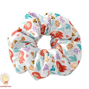 Cute Mermaid and Sea Life Pattern Scrunchie Hair Tie, Sea Life Scrunchys, Merpeople scrunchies, Sealife Hair Accessories