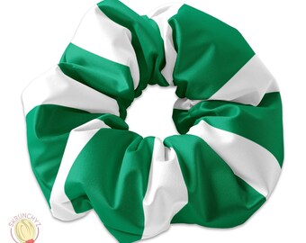 Nigerian Flag Pattern Scrunchie Hair Tie, Nigeria Flag Hair Bow Ribbon, Nigeria Scrunchy Hair Accessory