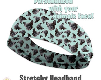 Personalized Animal Faces Stretchy Headband, Funny Animal Faces Head Band Accessory, Hilarious gift idea for pet lovers, Pet Headband