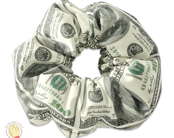 100 Dollar BIll Pattern Scrunchie Collection, USD Benjamin Scrunchys, Money Scrunchies, Cash Design Hair Scrunchies, 80s Scrunchy