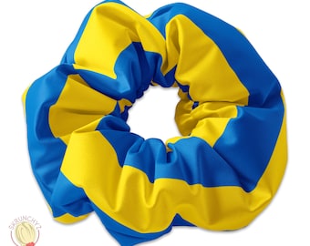 Ukraine Flag Pattern Scrunchie Hair Tie, Ukrainian Flag Hair Bow Ribbon, Hands Off Ukraine Scrunchy Hair Accessory, Stand With Ukraine