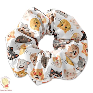 Kawaii Cat Faces Scrunchie Hair Tie, Colorful Kitty Scrunchy Accessory, Cute Scrunchies, Kawaii Cats Birthday Party Favors