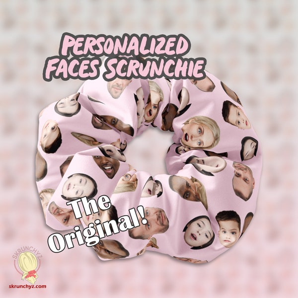 Personalized Faces with optional Text Scrunchie Hair Tie, Funny Faces Custom Scrunchy Hair Accessory, Hilarious Gag gift idea for all ages