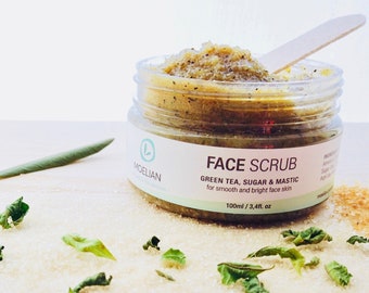 Green Tea & Sugar, Face Scrub, Organic Face Scrub, Natural Sugar Scrub, Green Tea Scrub, Mastic, Olive Oil, Shea Butter, Vegan, Moelian