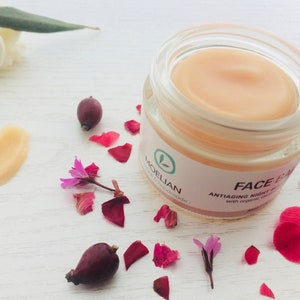 Night Face Cream, Organic Rose Face Balm, Geranium Night Cream, Collagen Shea Butter Cream, Vit E, Beauty Face Elixir, Moelian