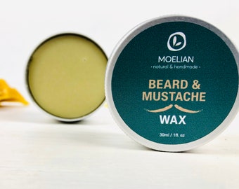 Beard and Mustache Wax, Natural Styling Wax for Beard and Mustache, Beeswax Sandalwood Beard Wax, Mens Grooming Care, Gifts for Men