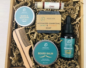 Geschenkbox, Bartpflege-Kit, Bartpflege-Set, Geschenk für den Bräutigam, Vatertagsgeschenk, Bartöl, Bartkamm, Bartwachs, Kohleseife, Geschenk für Männer