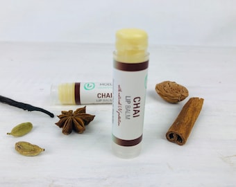 Organic Chai Lip Balm with Cinnamon and Vanilla, Natural Olive Oil Lip Balm , Vitamin E Lip Care, Cinnamon Lip Balm for Dry Lips, Moelian