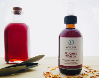 Aceite de hipérico, aceite de masaje orgánico, aceite de oliva orgánico para el cuidado de la piel, aceite corporal herbal, aceite de hipérico, aceites corporales naturales, Grecia, Moelian