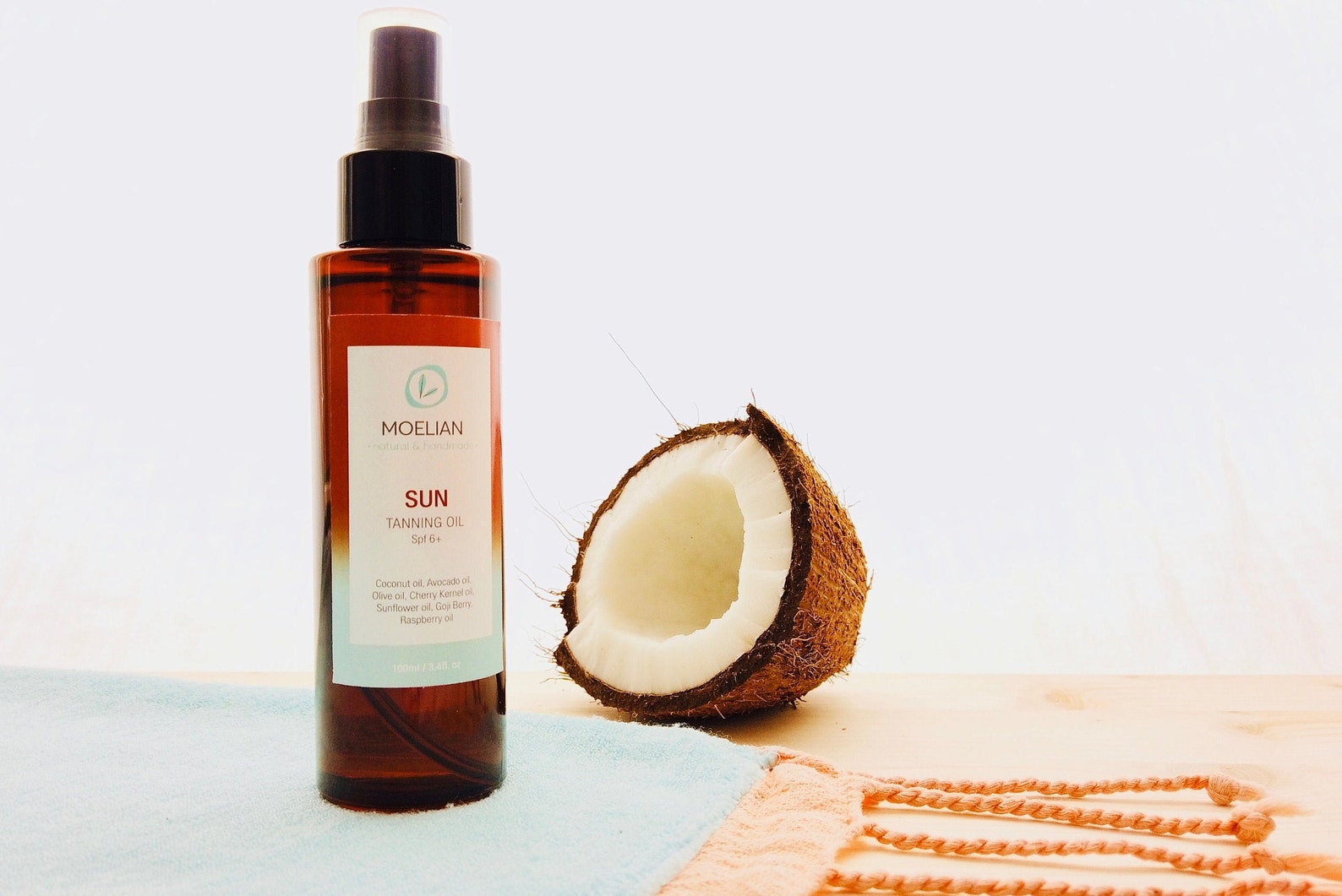 Sun Tan Oil, Coconut Golden Tanning Oil, Tropical Sun Bronzer, Vegan Body Oil, Summer by Moelian