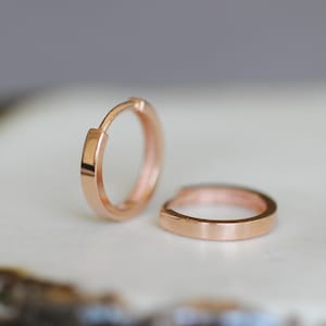 14k Solid Rose Gold Earrings - 11m Classic Huggie Hoops | Hoop Huggies Gift For Her