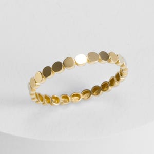 14k 18k Solid Gold Flat Beaded 2.2mm Wedding Band | Dotted Bead Polished Everyday Dainty Thin Stacking Ring