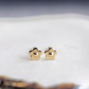 14k Solid Gold Earrings - Flower Studs | Spring Gold Dainty Studs Flower Minimalist Piercing Earring Tiny Studs Floral Earrings Gift For Her