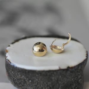 14k Solid Gold Earrings - High Polish Ball Huggies | Half Sphere Gold Ball Small Gold Huggies Gift Earring for Women Handmade Minimalistic