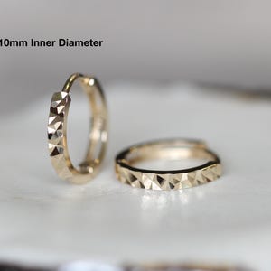 14k 18k Solid Gold - Faceted Diamond Cut Hoops | Thin Everyday Wedding Birthday Christmas Gift For Her 14k Real Gold Hoop Huggies Earrings
