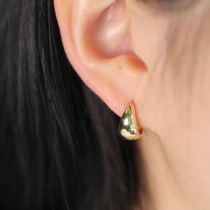 14K 18K Solid Gold - Classic Teardrop Hoops | Thick Chunky Gold Birthday Wedding Anniversary Gift For Her Wife Huggie Hoop Huggies Earrings