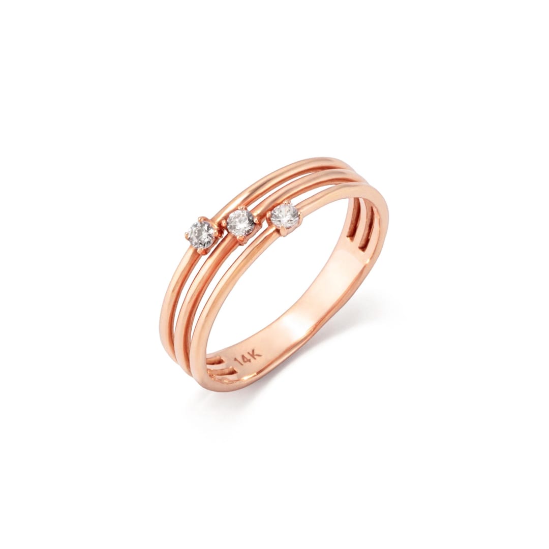 14k 18k Rose Gold Triple Band Ring | Three Band Stacking Ring Round ...