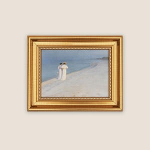 P.S. Krøyer Canvas Print – Two Women at Skagen Beach | 13x18 cm Danish Art Reproduction in Gold Frame