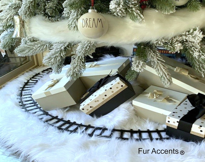 All I Want Fur Christmas - Soft Faux Fur Tree Skirt - Thick Round Snowy White - Red, Green, Purple, Pink, Lavender, Black, Brown, Blue