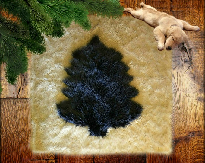 All I Want Fur Christmas - Soft Faux Fur Tree Skirt Area Accent Rug - All Colors - Thick Shag - Pine Tree - Log Cabin Decor - Fur Accents