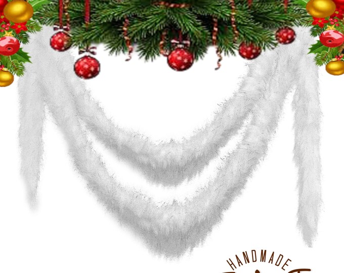 Faux Fur Christmas Tree Garland - Swag - Fireplace Mantle Decor - Bannister Decoration - Holiday Ornament - Cranberry, White, Green, Colors