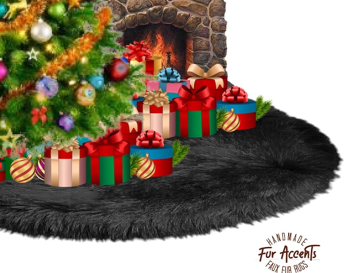 All I Want Fur Christmas - Soft Faux Fur Tree Skirt - Thick Round Shag - Black, White, Brown, Rust, - Ornament - Decoration - Carpet - Rug