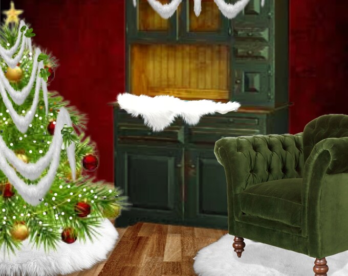 Faux Fur Christmas Tree Garland - Swag - Fireplace Mantle Decor - Bannister Decoration - Holiday Ornament - Cranberry, White, Green, Colors
