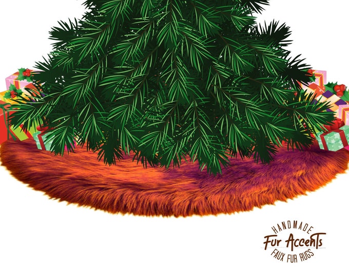 Soft Faux Fur Tree Skirt, Thick Round Shaggy, White, Pink, Purple, Green, Red, Black, Brown Ornament, Decoration, All I Want Fur Christmas