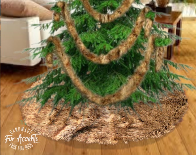 Premium Wolf, Coyote Faux Fur Christmas Tree Skirt Or Garland - Swag - Fireplace Mantle Decor - Decoration - Holiday Ornament , Made in USA