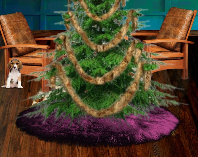 Premium Grape, Plum Faux Fur Christmas Tree Skirt Or Garland - Swag - Fireplace Mantle Decor - Decoration - Holiday Ornament , Made in USA