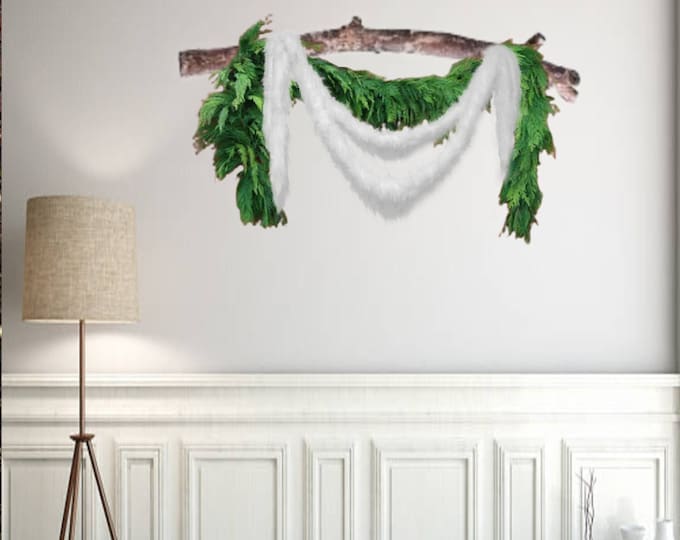 Faux Fur Christmas Tree Garland - Swag - Fireplace Mantle Decor - Bannister Decoration - Holiday Ornament - Cranberry, White, Green, Colors