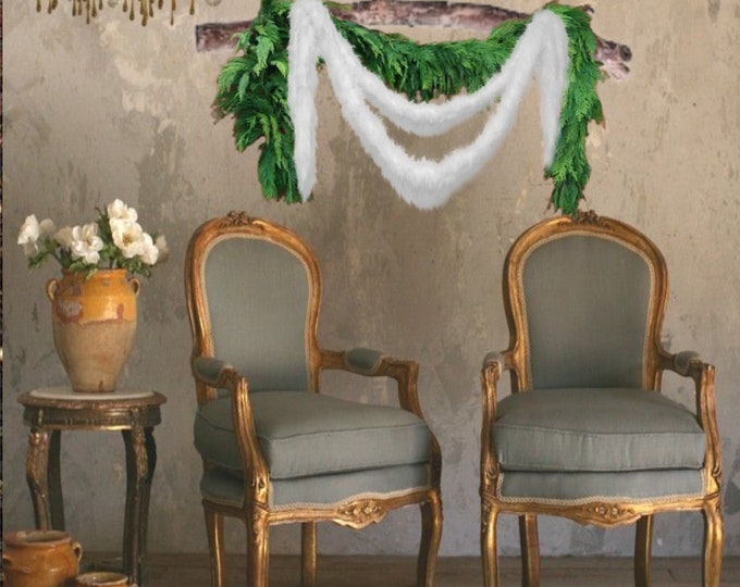 Faux Fur Christmas Tree Garland - Swag - Fireplace Mantle Decor - Bannister Decoration - Holiday Ornament - Cranberry, White, Green, Colors
