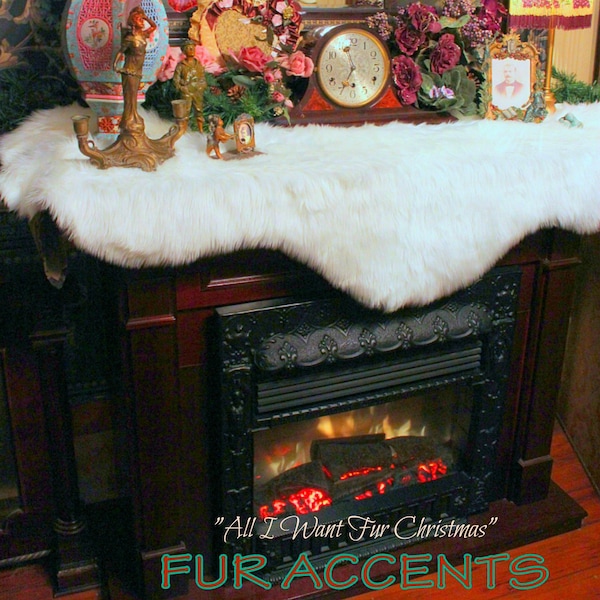 All I Want Fur Christmas - Soft - Premium Faux Fireplace Mantle Scarf - Snow Drifts - Holiday Decor - White or Off White - Original Designs