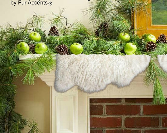 All I Want Fur Christmas - Soft Faux Fur Sheepskin Fireplace Mantle Scarf - Fake Sheepskin - Scalloped Tree Skirt - Soft Snowy White -