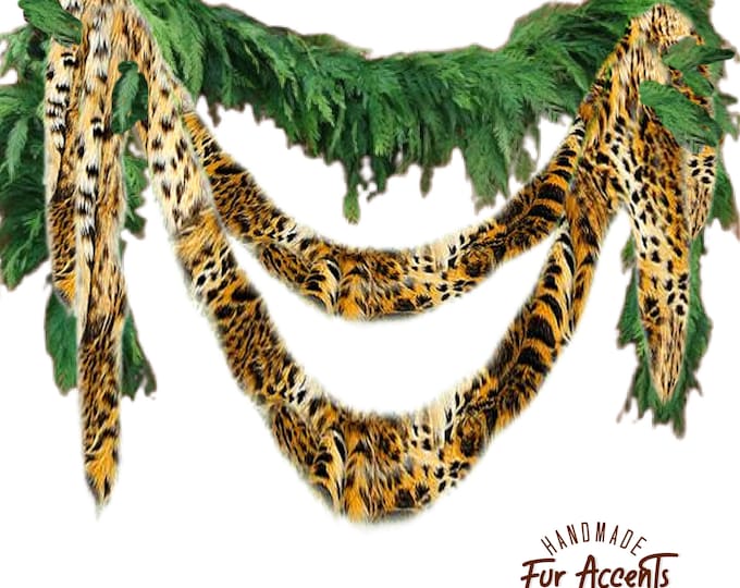 Faux Fur Christmas Tree Garland - Swag - Fireplace Mantle Decor - Bannister Decoration - Holiday Ornament - Leopard, Black or Brown, Colors