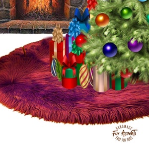 Faux Fur Christmas Tree Skirt or Garland - Swag - Fireplace Mantle Decor - Decoration - Holiday Ornament - Cranberry, White, Green, Colors