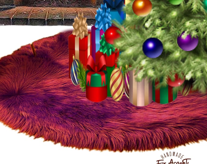 Faux Fur Christmas Tree Skirt or Garland - Swag - Fireplace Mantle Decor - Decoration - Holiday Ornament - Cranberry, White, Green, Colors