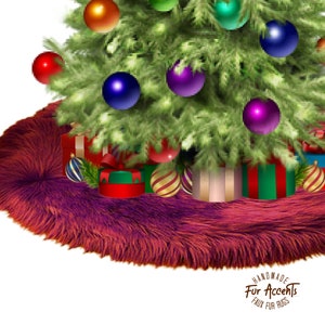 All I Want Fur Christmas - Soft Faux Fur Tree Skirt - Thick Round White - Black - Brown - Pumpkin Spice - Cranberry  Red or Christmas Green
